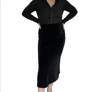 black velvet midi skirt